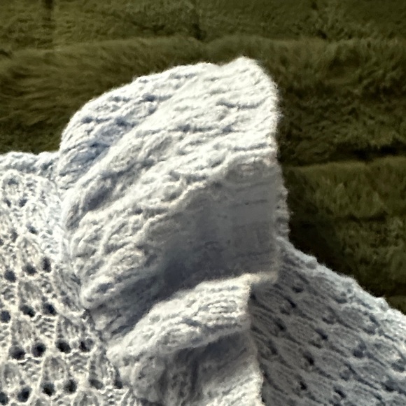 LOFT Soft Blue Textured Sweater with Ruffled Sleeves - Picture 4 of 5